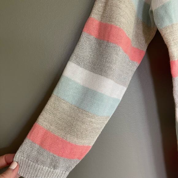 LOFT Shimmer Striped 3/4 Sleeve Sweater Size Small Lightweight Relaxed Fit Linen - Picture 10 of 16